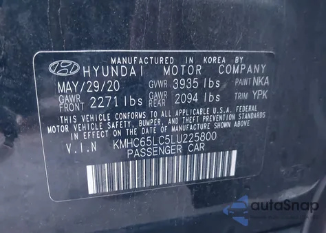 2020 Hyundai Ioniq Hybrid Blue z USA, uszkodzony, nr VIN KMHC65LC5LU225800